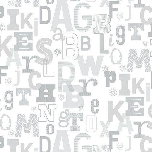 Benartex Adorable Alphabet by Jessica Flick - Tonal Alphabet Gray - 13021 08