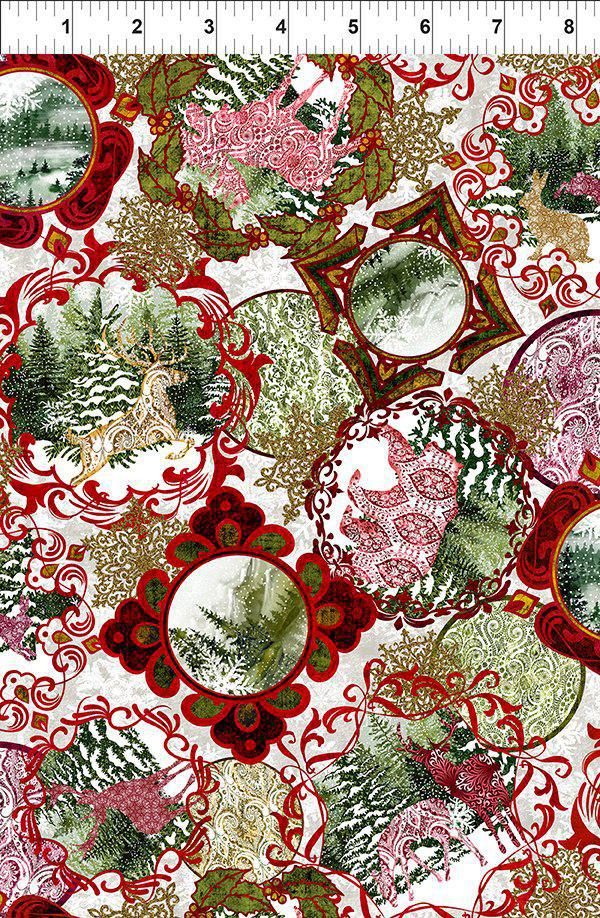 Nature's Winter - 2NW-1 Winter Frames - Red Jason Yenter 2023 Christmas Fabric