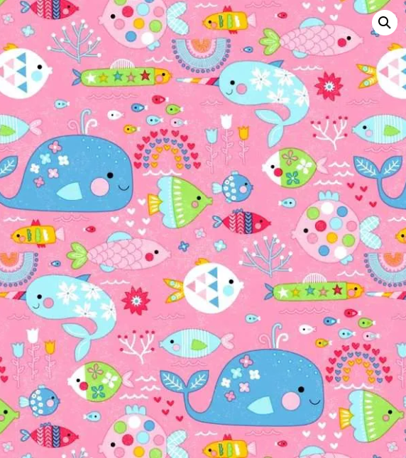Oasis Fabrics Fun Flannels - Rainbow Fish Pink - OA-44-7441 - Sewjersey.com