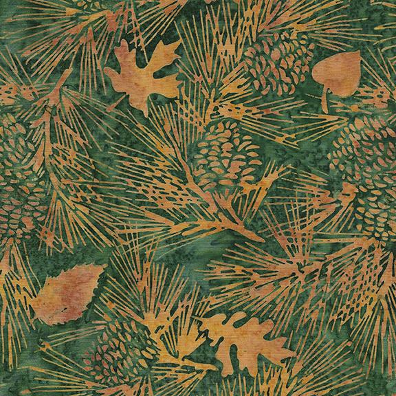Island Batiks - Sandalwood Pine Leaves Cone Green Spinach 122219680