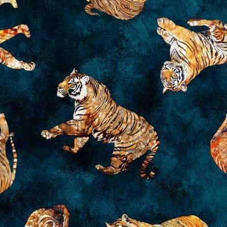QT Fabrics Eye of the Tiger Tiger Toss Prussian Blue - 30476-W