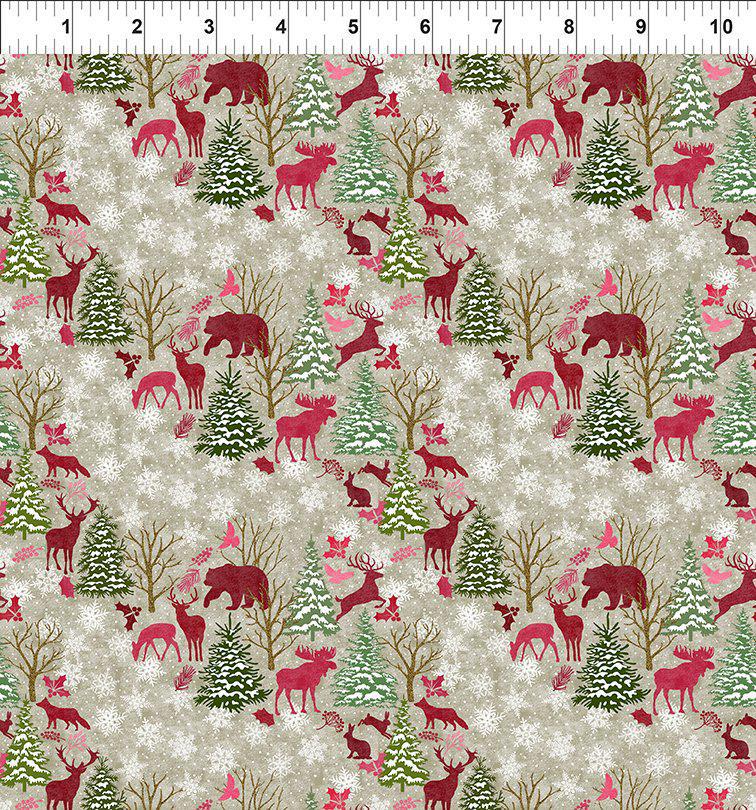 Nature's Winter 3NW-1 Forest Animals - Red Jason Yenter 2023 Christmas Fabric