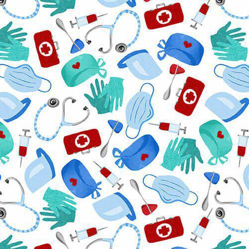 doctor gear Blank Quilting Doctors are Everyday Heroes Surgical Gear White 1927 01