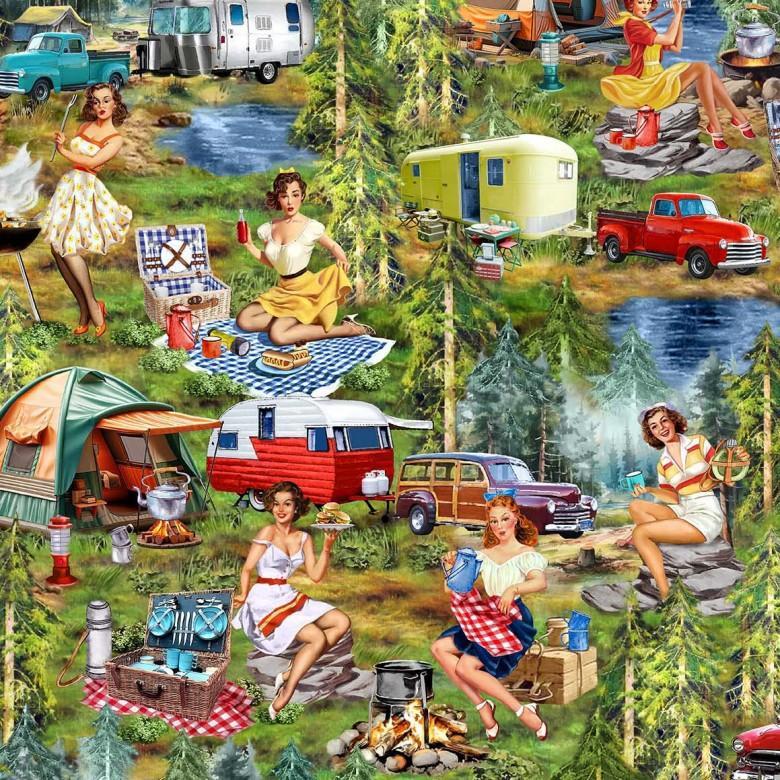 camping miller Michael Girls Gone Girls Gone Camping Multi DCX12759-MULT-D 100% Cotton Fabric 44/45