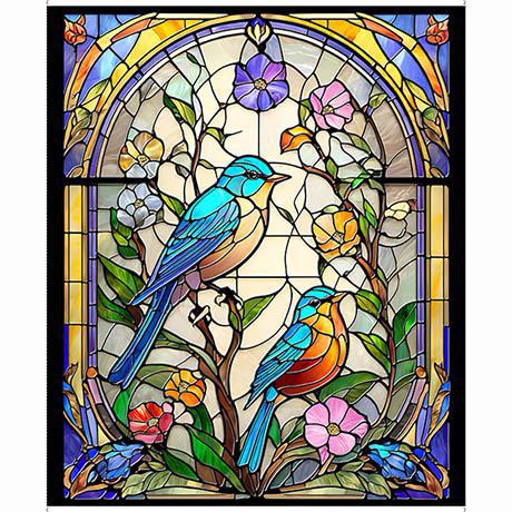 QT Fabrics SUNLIT BIRDS  STAINED GLASS BIRDS PANEL Style # : 30792 -X