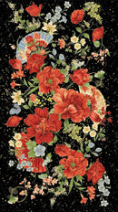 Imperial Bloom Fabric by Timeless Treasures IMPERIAL BLOOM METALLIC PANEL 24" PANEL-CM4370  BLACK