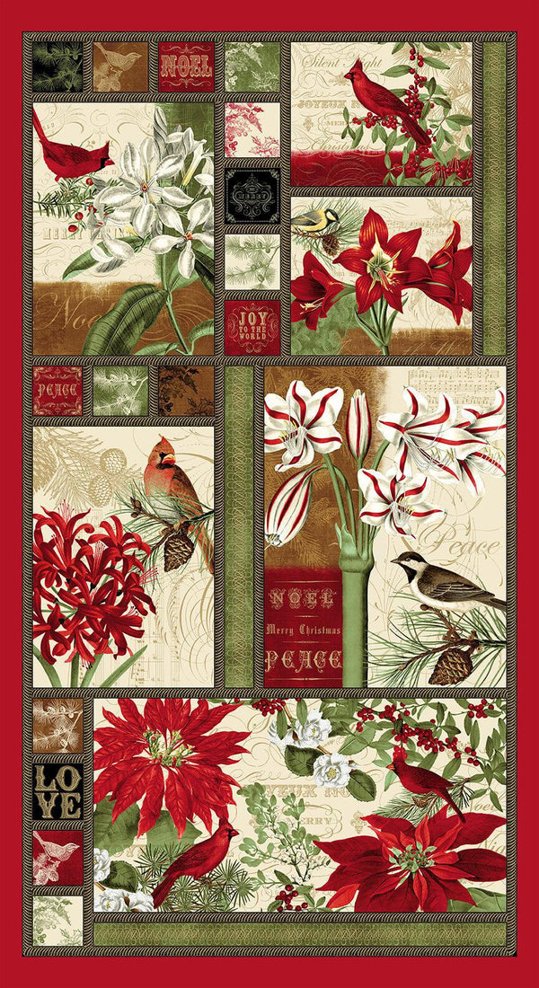 Blank - Yuletide Botanica Cardinal Panel - Red - 1063P-88