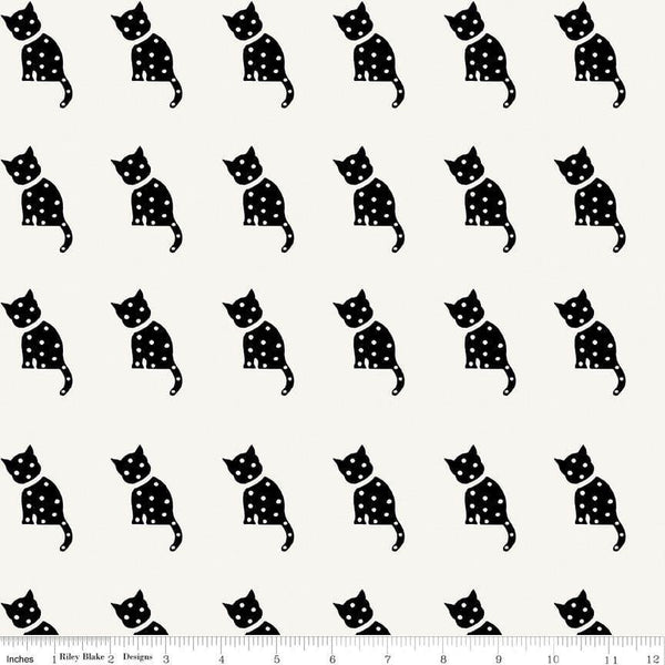 Riley Blake Designs Old Made by J. Wecker Frisch - Cat Stamp White C10599 WHITE