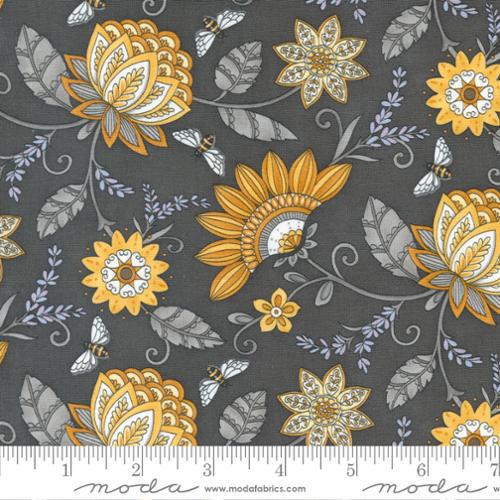 Garden Jacquard Florals Bees  Honey Lavender Charcoal 56080 17 Moda