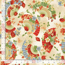 Imperial Bloom Fabric by Timeless Treasures ASIAN FLORAL FANS METALLIC IMPERIAL-CM4376  BEIGE