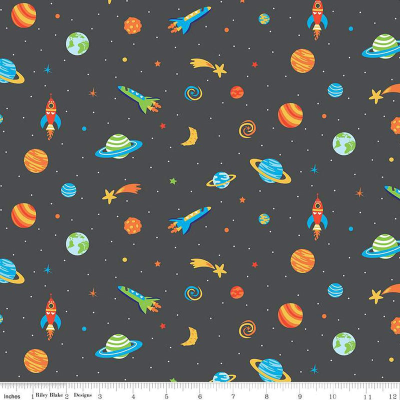 Riley Blake Blast Off Outer Space by Shawn Wallace Cotton Flannel in Charcoal - F12591-CHARCOAL