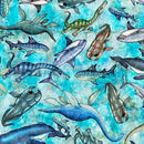 Savage Kingdom Underwater Dinosaurs Turquoise 31736 Q QT Fabrics 100% Cotton Fabric 44/45" wide - Sewjersey.com