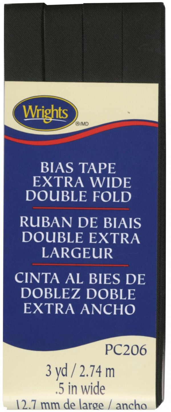 Wrights Extra Wide Double Fold Bias Tape Black 3 Yards - Sewjersey.com