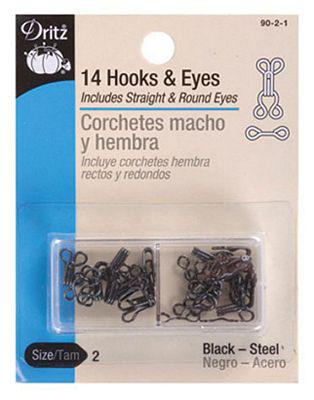 Hooks and Eyes Black Sizee 2 Dritz 90-2-1 14 hooks and eyes - Sewjersey.com