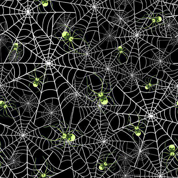 Blank Quilting Hocus Pocus Halloween - Spiderwebs with Spiders Glow in the Dark - 1580G 99 - Sewjersey.com
