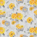 Blank Quilting Mellow Yellow by Satin Moon Designs Light Gray Large Flowers - 1964 90 - Sewjersey.com