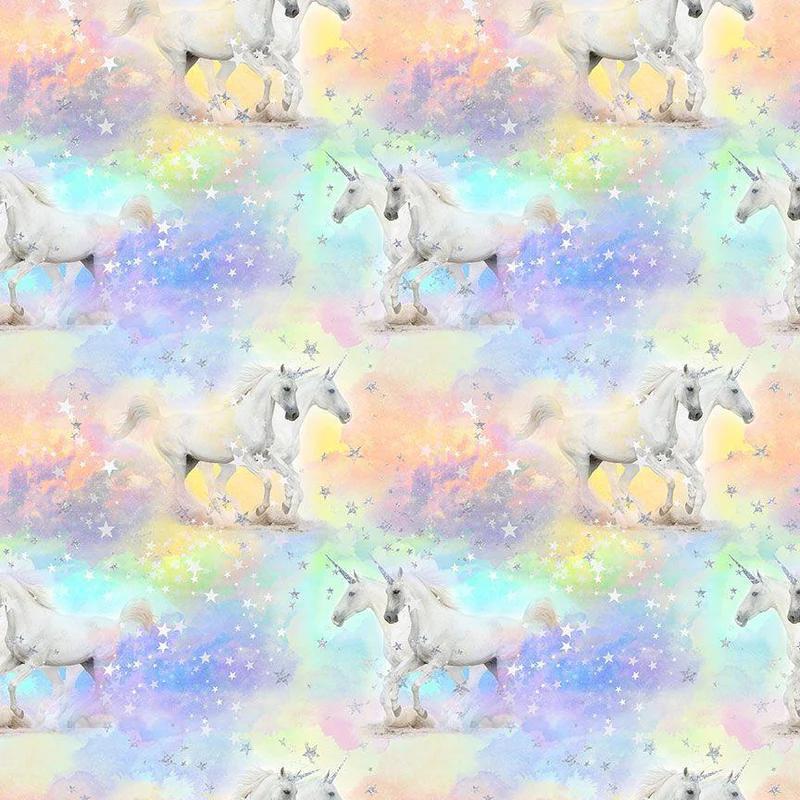 Timeless Treasures Unicorns and Stars Metallic - Digital Glitter Metallic-Pastel FUN-CDM2946-PASTEL - Sewjersey.com