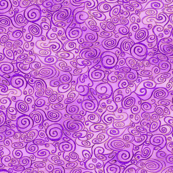 Timeless Treasures Wings of Gold by Chong-a Hwang - Swirly Scrolls Metallic Blender Purple - FLORA-CM2610  PURPLE