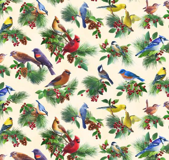 Elizabeth Studios birds and berries 40004-CREAM
