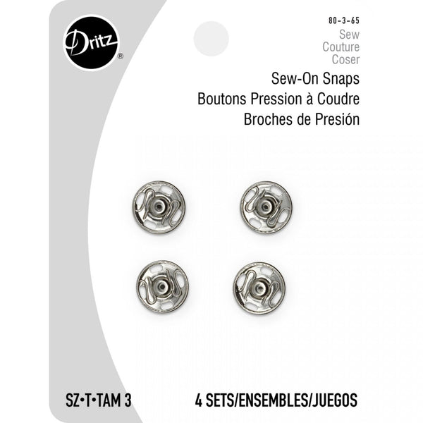 Dritz Sew-On Snaps Silver Size 3 4 Pack 80-3-65