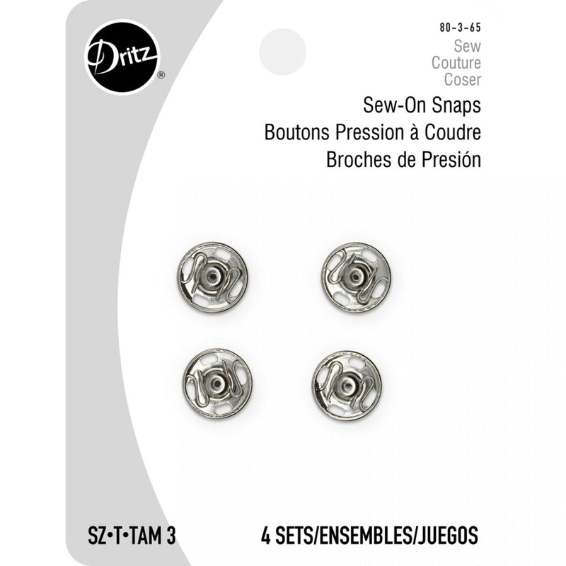 Dritz Sew-On Snaps Silver Size 3 4 Pack 80-3-65