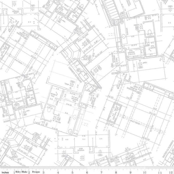 Riley Blake Designs - Hush Hush Low Volume - Architectural Drawings White - C11170-SCHEMATIC