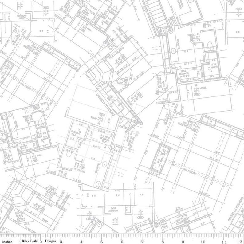 Riley Blake Designs - Hush Hush Low Volume - Architectural Drawings White - C11170-SCHEMATIC