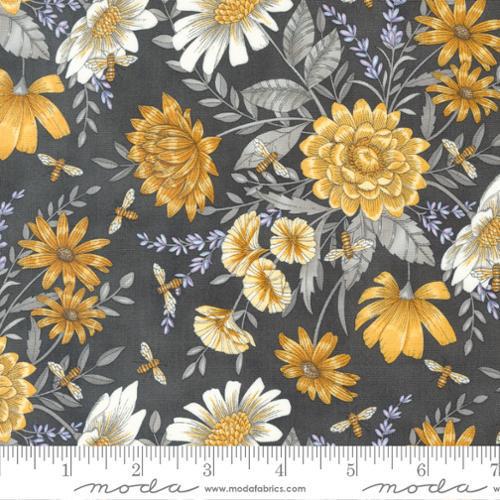 Floral All Over Florals Bees  Honey Lavender Charcoal 56083 17 Moda