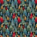 Henry Glass Nordic Holiday Village Stacked Trees 3606-77 Dark Blue