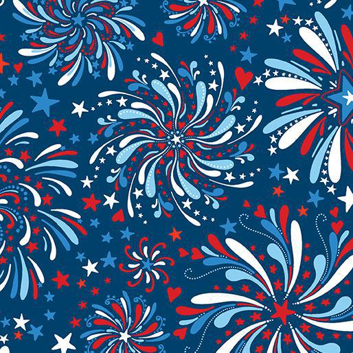 Benartex All American Gnomes by Andi Metz - Fireworks Celebration Blue - 12724 54