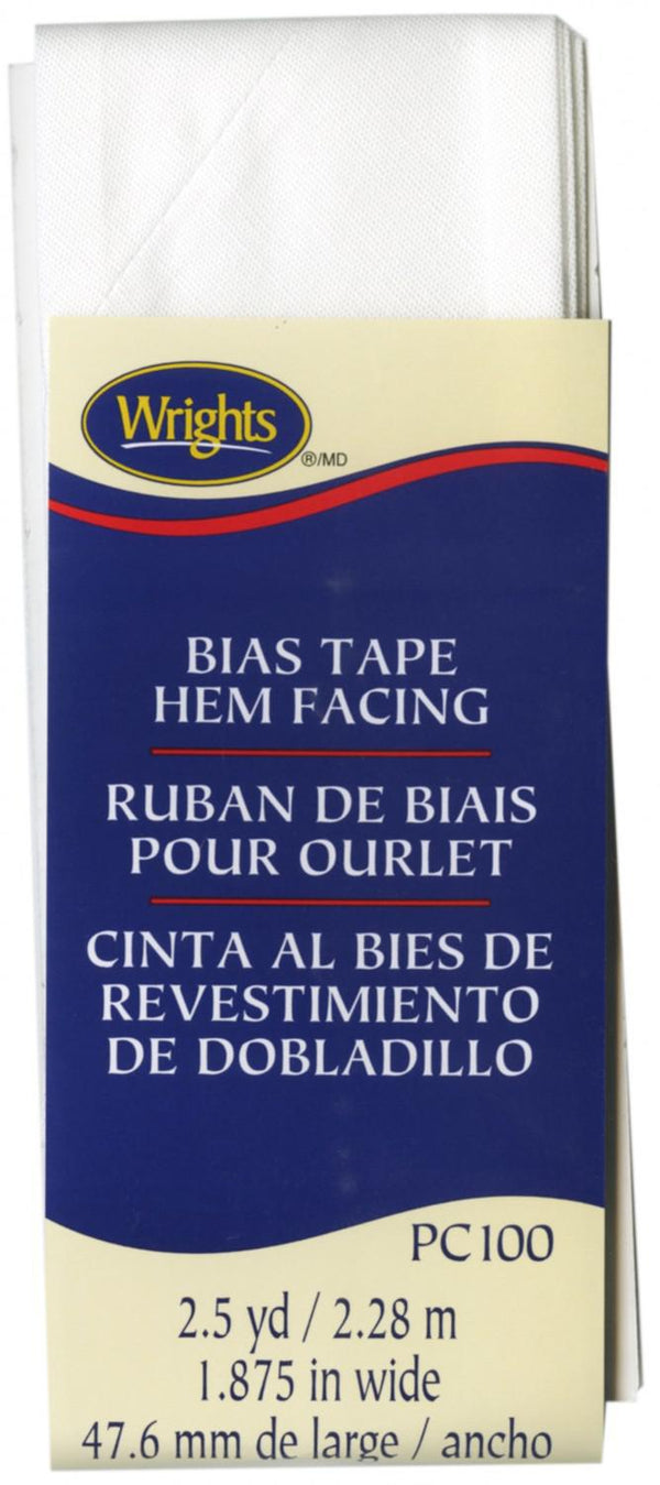 Wrights Hem Facing Bias Tape White 2-1/2 Yards - Sewjersey.com