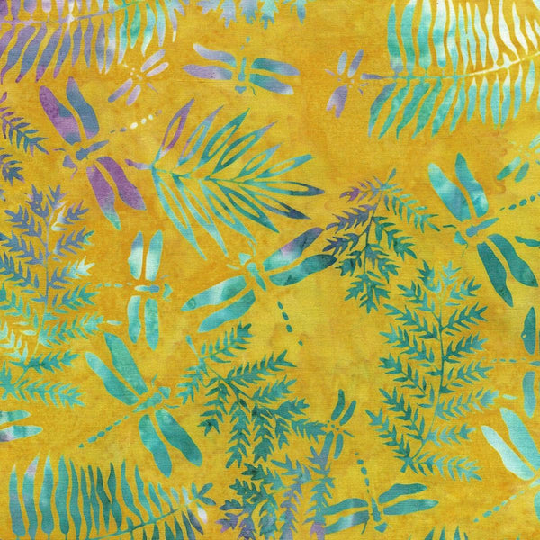 Island Batik Sunny Meadow Dragonfly Ferns Yellow