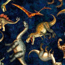 Savage Kingdom Tossed Dinosaurs Blue 31734 N QT Fabrics 100% Cotton Fabric 44/45" wide - Sewjersey.com