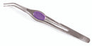 A pair of metal tweezers with a purple oval-shaped grip insert, shown on a plain white background.