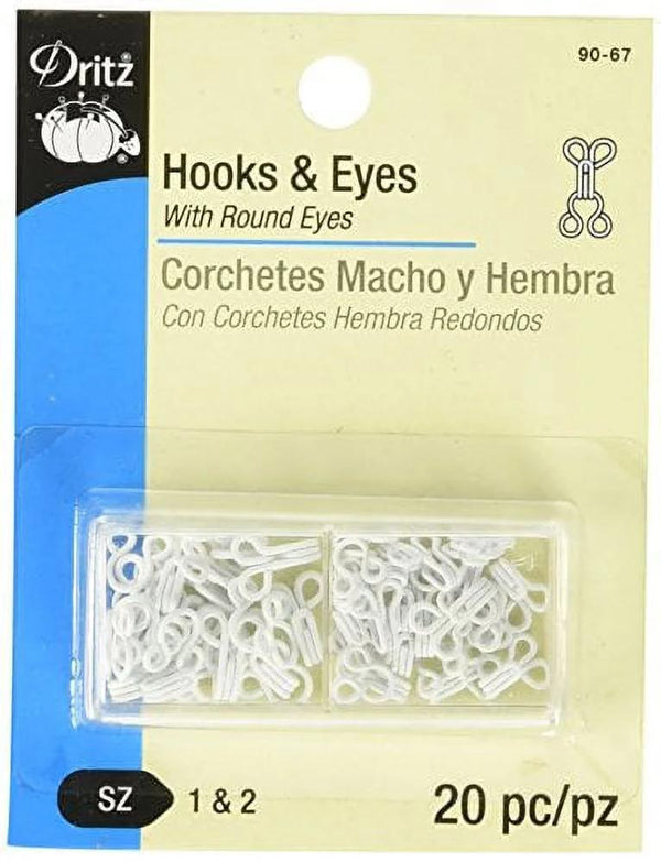 Dritz 90-67 Hook & Eye Closures, White, Size 1 & 2 20-Count