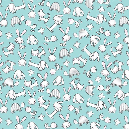 Benartex So Loved Animal Toss Turquoise Flannel - 1322F 34