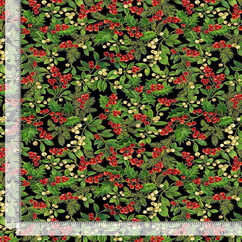 HOLLY LEAVES AND BERRIES HOLIDAY-CM2056  BLACK