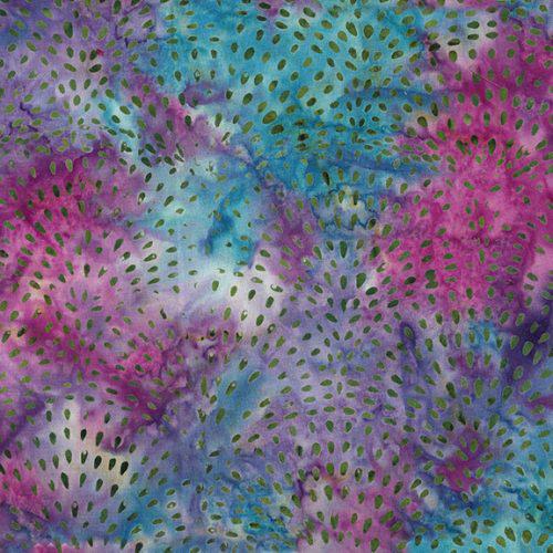 Island Batik Summer Twilight Woodblock Dash - Multi Red Blue Dusty