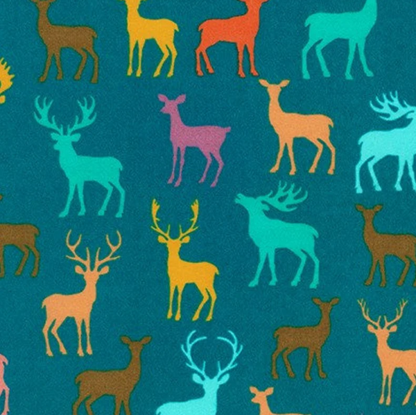 Robert Kaufman Cozy Outdoors - Deer Teal Flannel - SRKF 20444 213 TEAL - Sewjersey.com