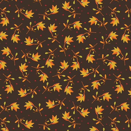 Benartex Hello Fall by Jessica Flick Leaf Trail Cocoa 13014 79 - Sewjersey.com