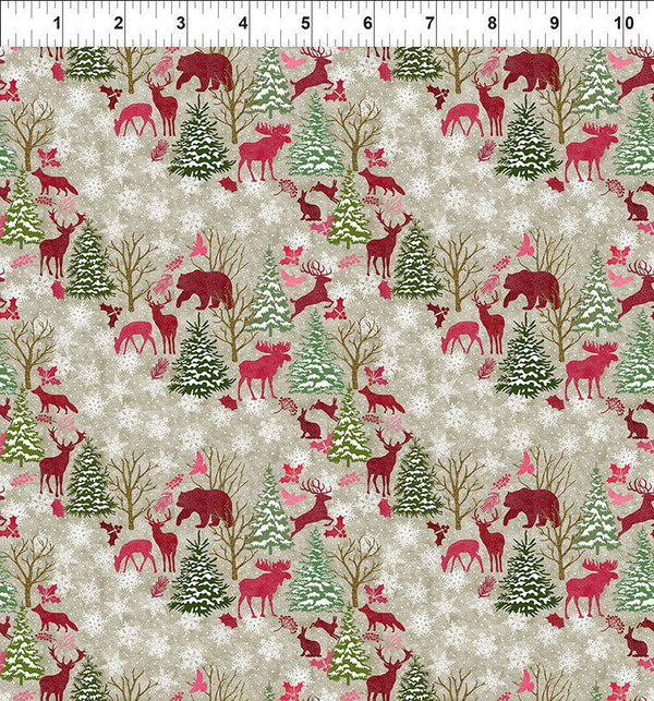 Nature's Winter 3NW-1 Forest Animals - Red Jason Yenter 2023 Christmas Fabric