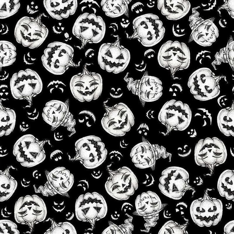 Blank Quilting Hocus Pocus Halloween - Tossed Glow in the Dark Jack-o-Lanterns 1582G 99 - Sewjersey.com