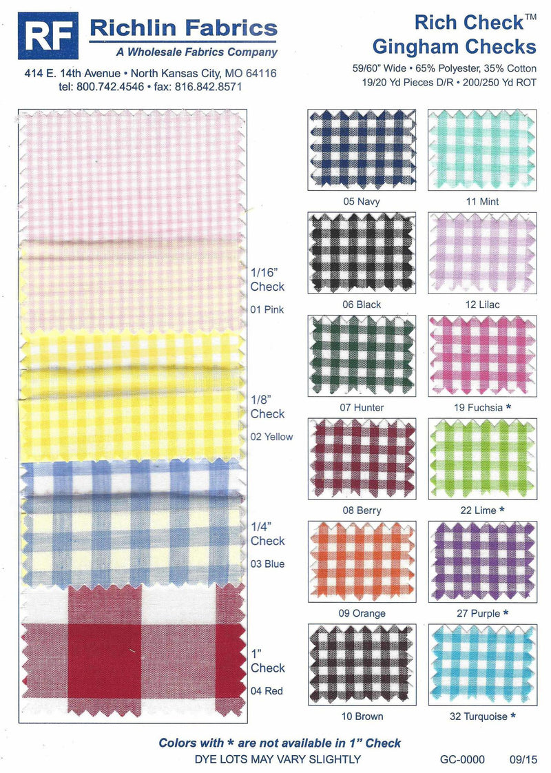 Rich Check Gingham Check 1/16" in Red Cotton-Poly - GC1604-542