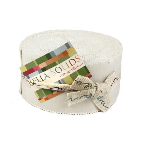 Bella Solids Jelly Roll® White 9900JR 98 Moda Precuts - solid white jelly roll with 42 2.5" x 44" fabric strips