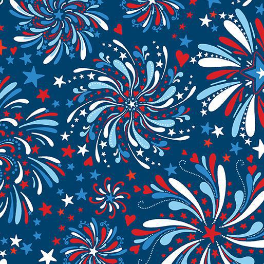 Benartex All American Gnomes by Andi Metz - Fireworks Celebration Blue - 12724 54 - Sewjersey.com