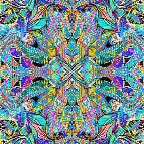 Benartex Duets by Paula Nadelstern Concertina Blue/Multi - 12353 55 - Sewjersey.com