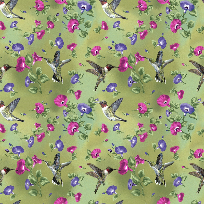 Benartex Hummingbird Song by Danny O'Driscoll - Hummingbird Song Green - 02510 42 - sewjersey.com
