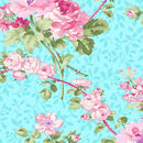 Benartex Rose Whispers by Elanor Burns - Rose Garden Aqua - 10363P-24B - Sewjersey.com