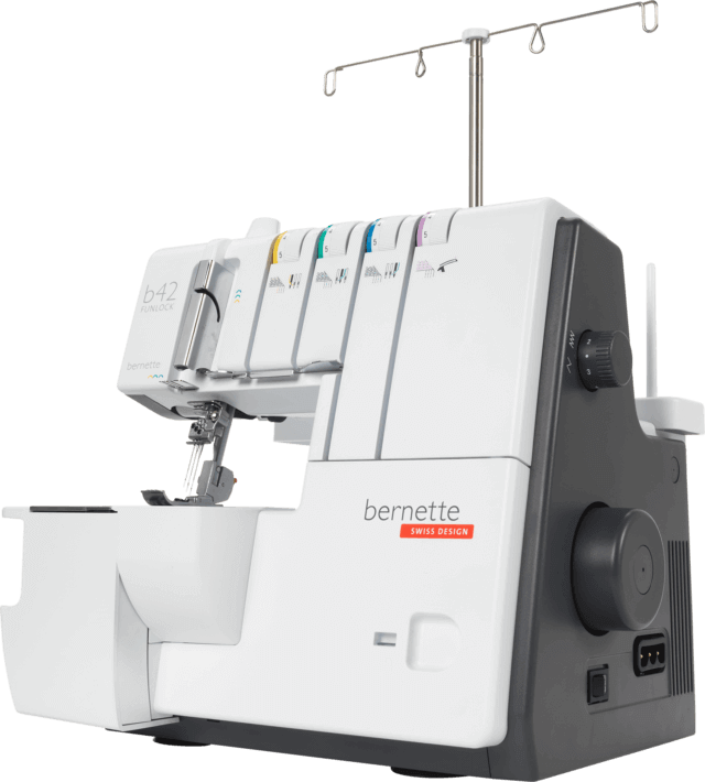 Bernette 42 Funlock 4 Thread 3 Needle Coverstitch Machine front angled view - sewjersey.com