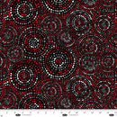 Blank Quilting 4185-88 Red/Black/White Hexi-Dots 108" wide 100% Cotton Fabric - a 108" wide fabric patterned with red, white, and gray geometric dotted swirls on a black background